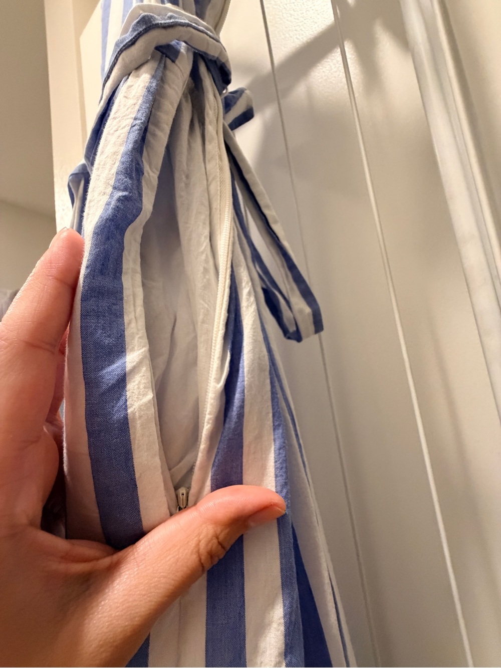 Women’s J Crew Blue and White Striped Sundress with Tie Waist - Picture 3 of 4